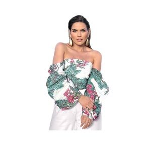 AZULU COLOMBIA Linen Floral Top European Summer Size Medium